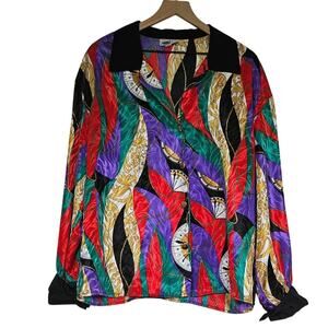 AP Ltd. Women's 16 XL Blouse Salvador Dali Clock Colorful Print 80's Vintage
